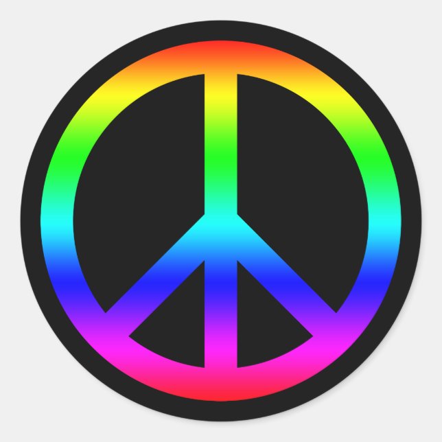 Rainbow Gradient Peace Symbol Sign On Black Classic Round Sticker (Front)