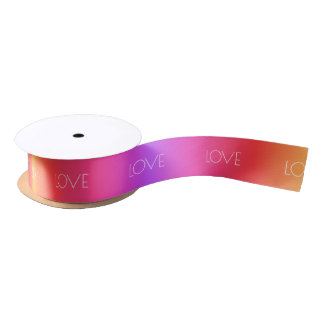 Rainbow Gradient Ribbon Love Custom Text Narrow Satin Ribbon