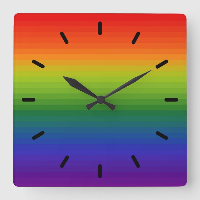 Rainbow Gradient Striped Square Wall Clock (Front)