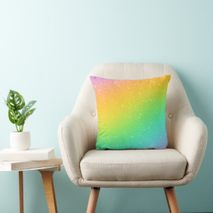 Rainbow Gradient With Stars Throw Pillow