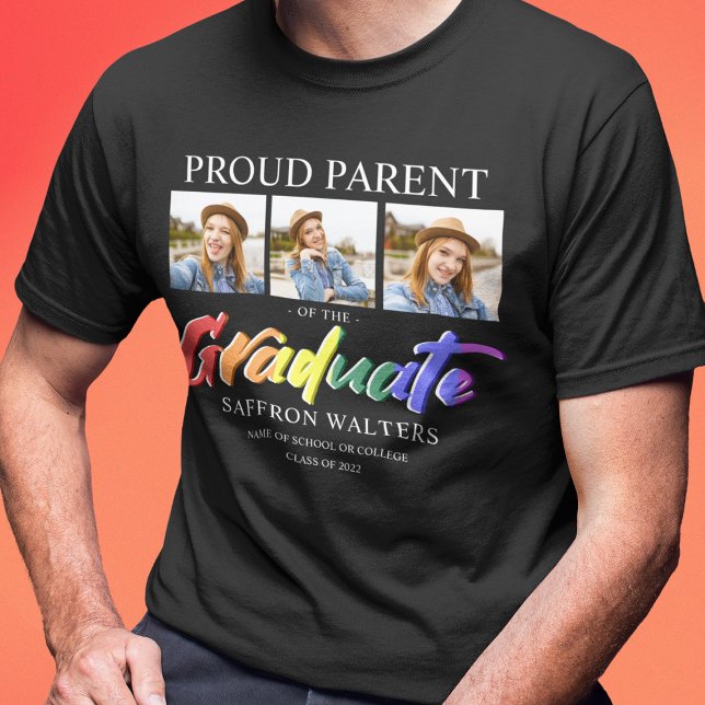 Rainbow Graduate 3 Photo Graduation T-Shirt (Creator Uploaded)