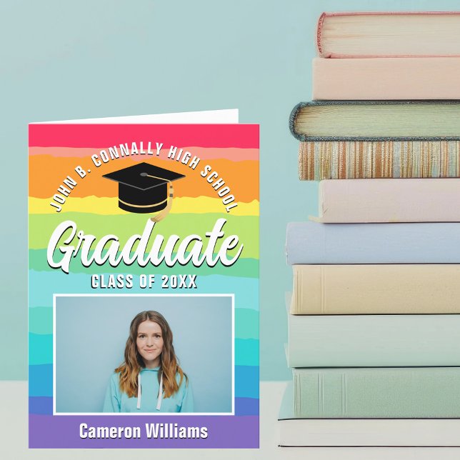Rainbow Graduate Photo 2025 Folded Graduation Announcement (Creator Uploaded)