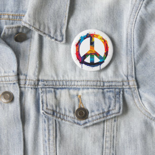 Rainbow Graffiti  Peace Sign 2 Inch Round Button