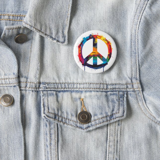 Rainbow Graffiti  Peace Sign 2 Inch Round Button (In Situ)