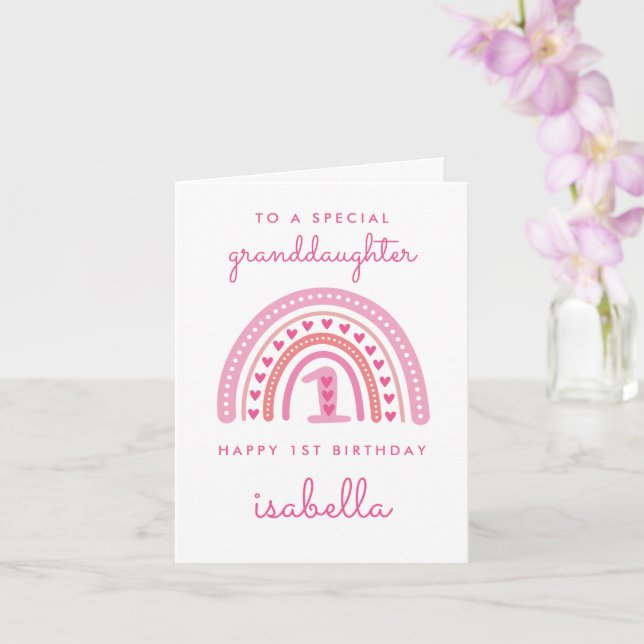 Rainbow Granddaughter First Birthday Card (Orchid)