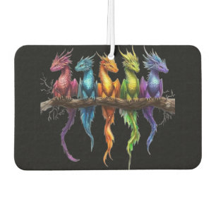 Rainbow Group of Baby Dragons on Black Air Freshener