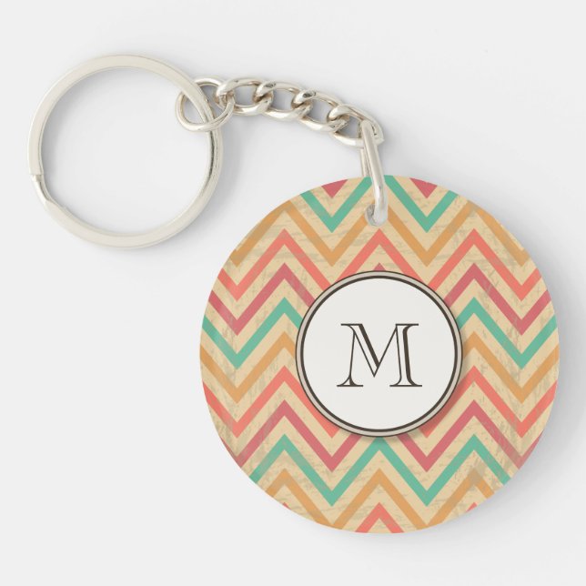 Rainbow Grunge Zigzag Chevron Stripes Keychain (Front)