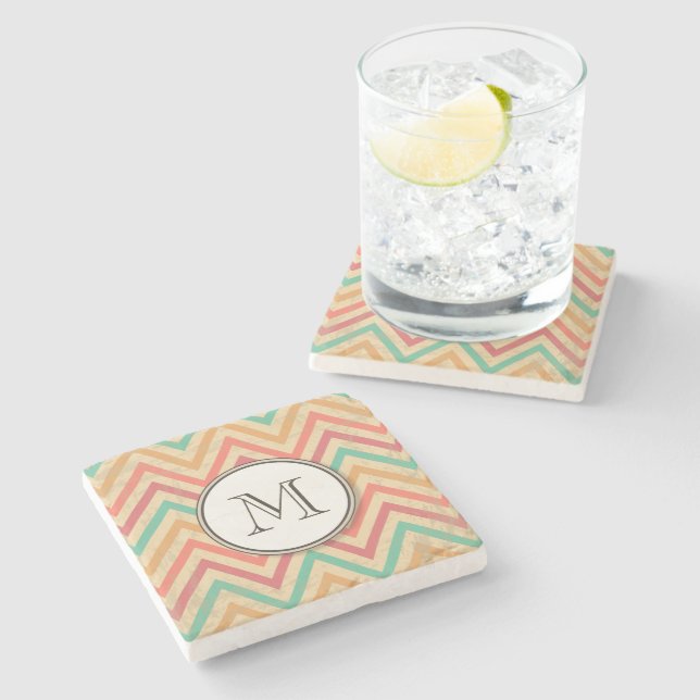 Rainbow Grunge Zigzag Chevron Stripes Stone Coaster (Side)