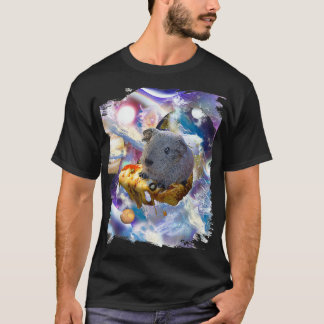 Rainbow Guinea Pig On Pizza In Space  T-Shirt