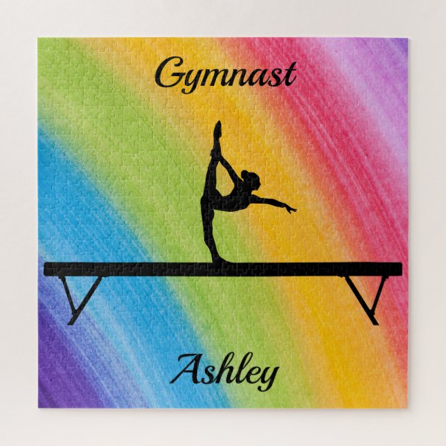 Rainbow Gymnastics Beam Personalized  Jigsaw Puzzle (Vertical)