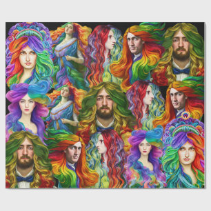 Rainbow hair Goddess men women Fantasy art  Wrapping Paper