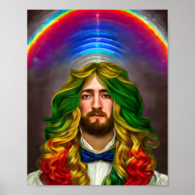 Rainbow Hair Man Of Love Fantasy surreal LGBTQ Art Poster (Front)