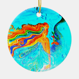 rainbow hair mermaid ornament