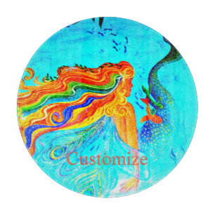 Rainbow-hair mermaid Thunder_Cove Cutting Board