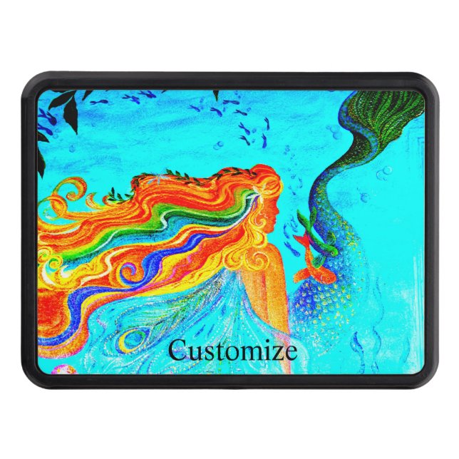 rainbow hair mermaid  trailer hitch cover (Front)
