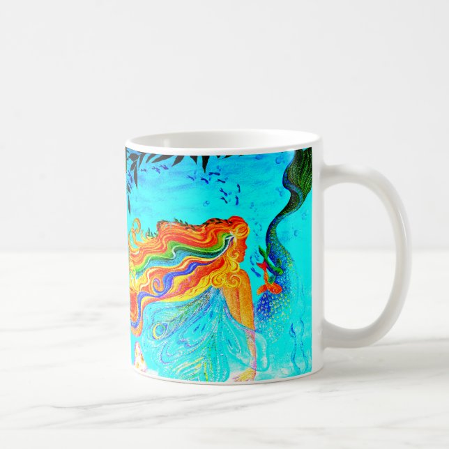 rainbow hair mermaids coffee mug (Right)