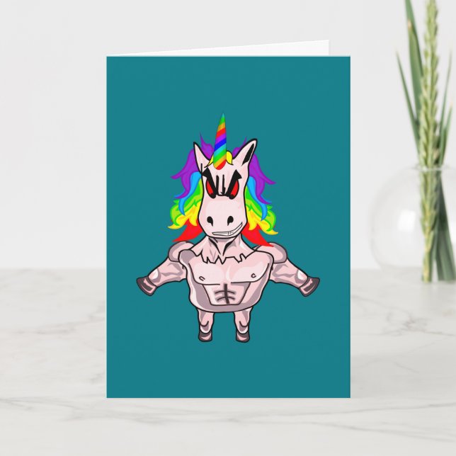Rainbow Hair Muscular Unicorn Body Building Card (Front)
