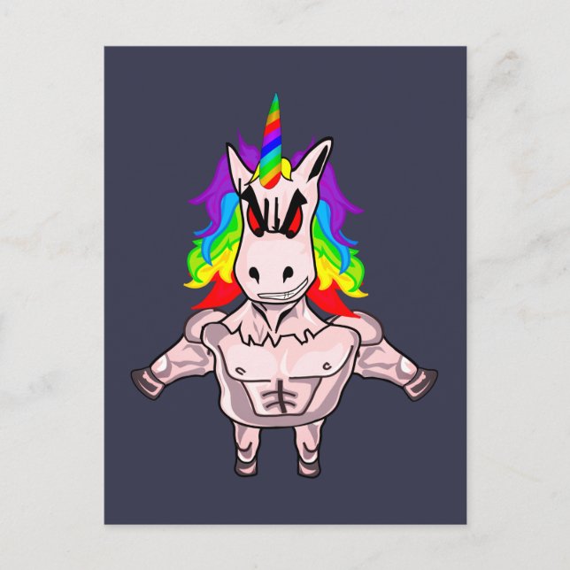 Rainbow Hair Muscular Unicorn Body Building Postcard (Front)