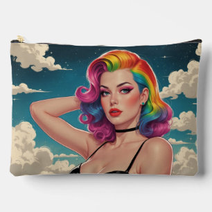Rainbow Hair Pin-Up Cloud Background Accessory Pouch