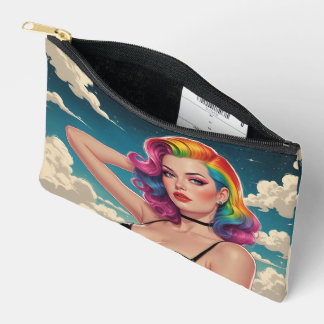 Rainbow Hair Pin-Up Cloud Background Accessory Pouch