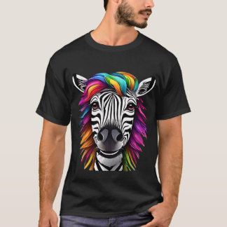 "Rainbow Hair Zebra Tee - Vibrant Colours in Natur
