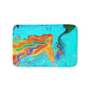 rainbow-haired  mermaid floating bath mat
