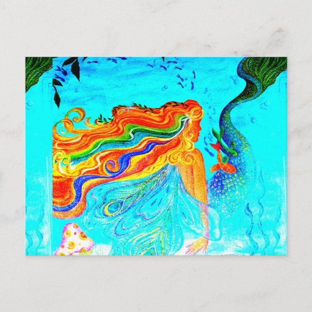 rainbow-haired mermaid postcard (Front)