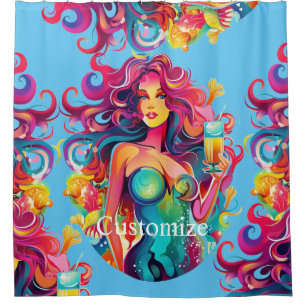 Rainbow-haired Mermaid With Cocktail