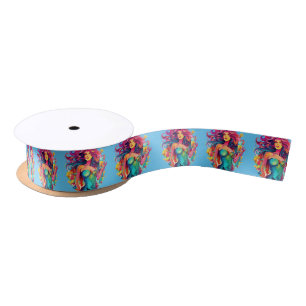 Rainbow-haired Mermaid With Cocktail  Satin Ribbon