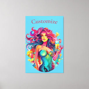 Rainbow-haired Mermaid With Cocktail Thunder_Cove Canvas Print