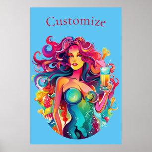 Rainbow-haired Mermaid With Cocktail Thunder_Cove Poster