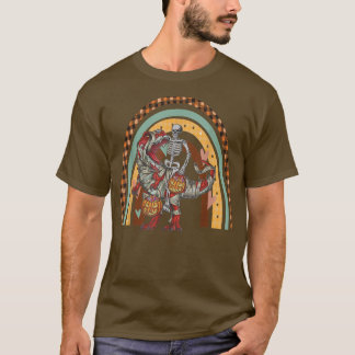 Rainbow Halloween Skeleton Riding Mummy Dinosaur T T-Shirt