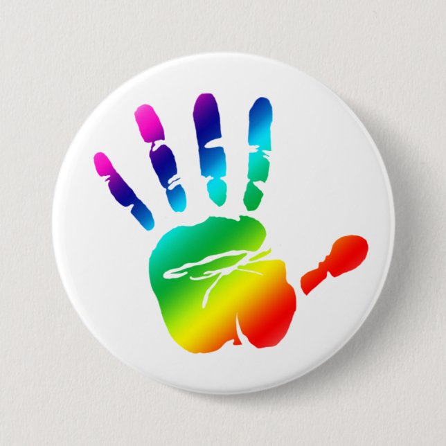 Rainbow hand 3 inch round button (Front)