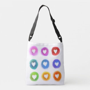 Rainbow hand drawn hearts crossbody bag
