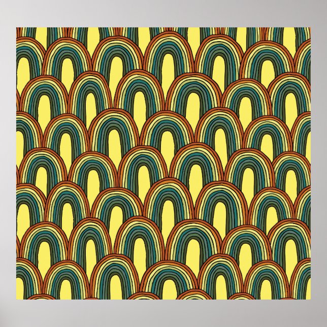 Rainbow Hand-Drawn: Vintage Seamless Charm. Poster (Front)
