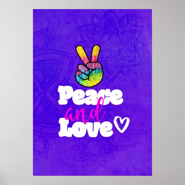 Rainbow Hand Peace Sign Peace and Love Typography (Front)