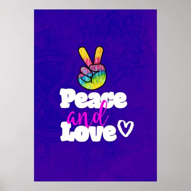 Rainbow Hand Peace Sign Peace and Love Typography (Front)