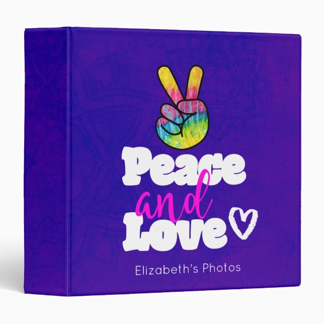 Rainbow Hand Peace Sign Peace and Love Typography Binder (Front/Spine)