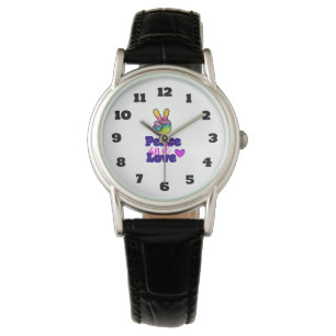 Rainbow Hand Peace Sign Peace and Love Typography Watch