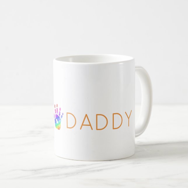 Rainbow Handprint DADDY Love Artisan Keepsake  Coffee Mug (Front Right)