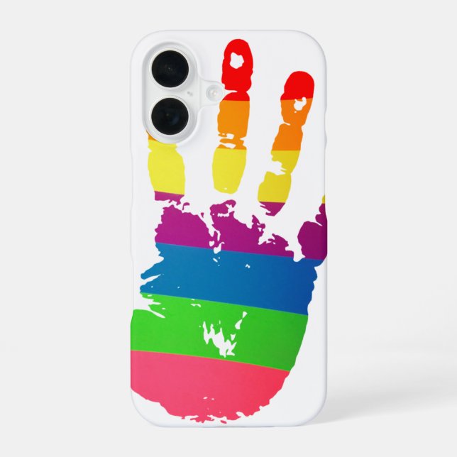 Rainbow Handprint iPhone 16 Case (Back)