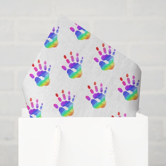 Rainbow Handprint Pattern Kids Colourful Fun Tissue Paper (Gift Bag)