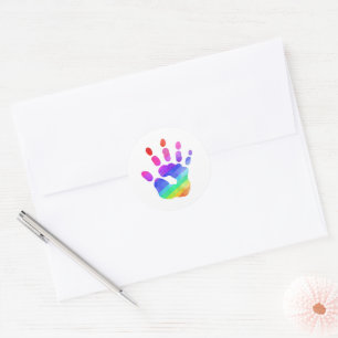 Rainbow Handprint Watercolor Art Kids Fun Classic Round Sticker