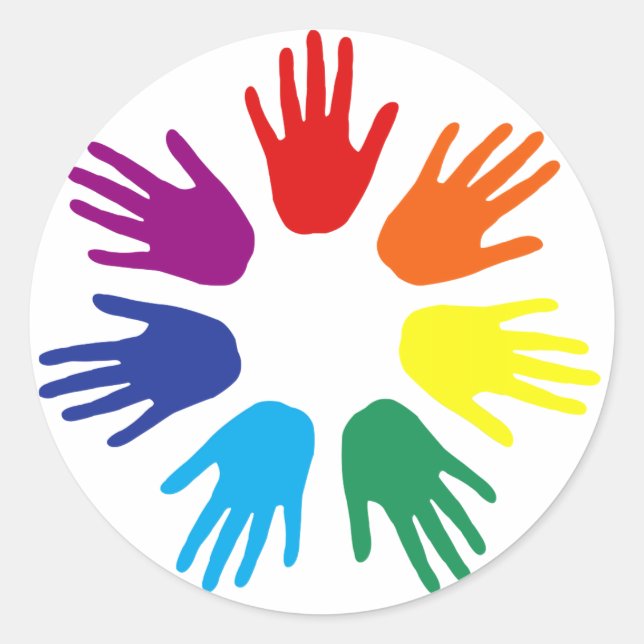 Rainbow hands classic round sticker (Front)