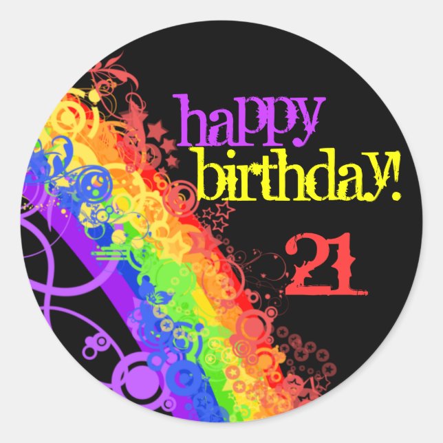 Rainbow happy 21st birthday sticker (Front)
