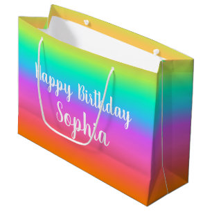 Rainbow Happy Birthday Custom Name Large Gift Bag
