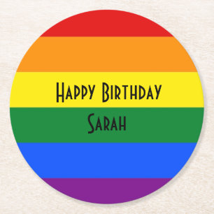 rainbow Happy Birthday party paper coasters