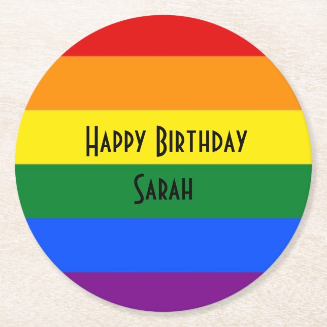 rainbow Happy Birthday party paper coasters  (Front)