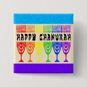 Rainbow Happy Chanukah Buttons