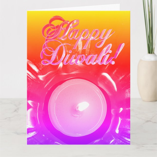 Rainbow Happy Diwali Colourful Candlelight Card (Front)